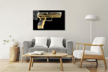 Goldene Pistole Art Design rechteckiges spezial Glasbild!